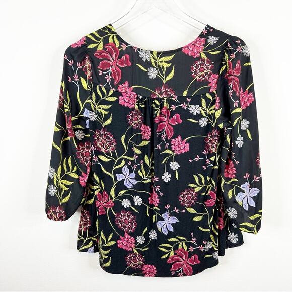 Anthropologie Dolan Cherie Floral Satin Babydoll Blouse XS Black - Picture 3 of 8